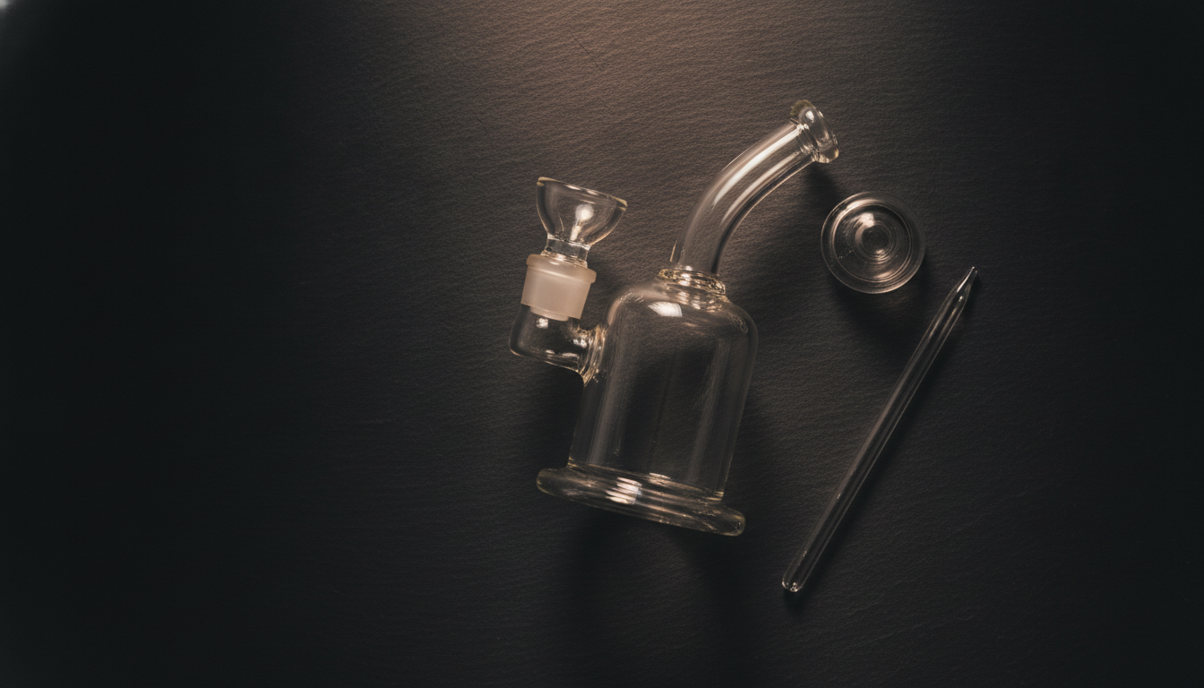 A glass dab rig and quartz banger with a carb cap and dab tool — Smokerolla
