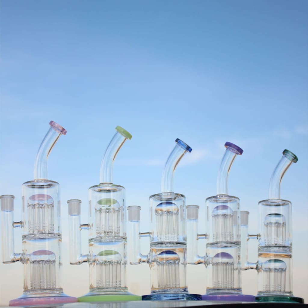 10.6’ Glass Straight Water Pipe with Dual Arm Percolators in classic scientific style