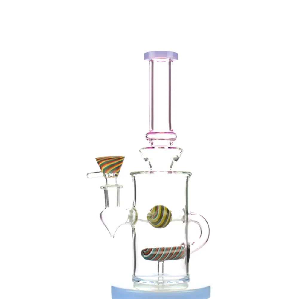 10 inch inline shower water pipe with 14mm male bowl and colorful glass stripes