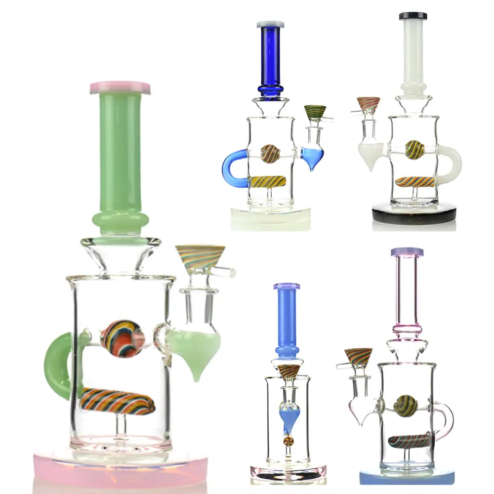 10 inch inline shower water pipe with 14mm male bowl, clear glass and colorful accents