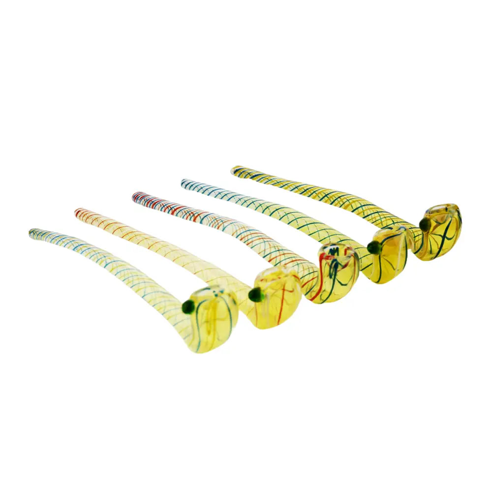 Elegant Sherlock Glass Pipe featuring yellow glass with spiral patterns and silver fume tube