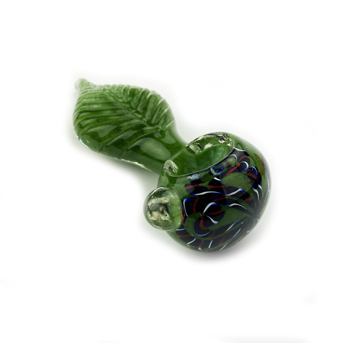 Vibrant Frit Glass Hand Pipe with Leaf Design