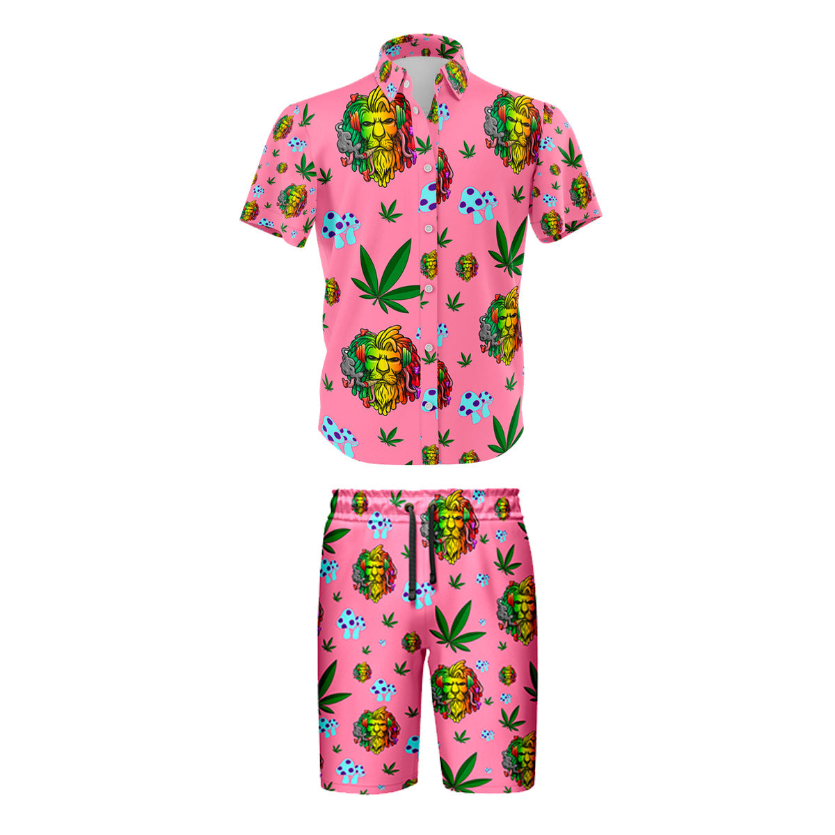 Pink Lion Leaf Print Comfort Apparel Set