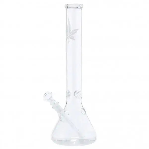 14 Inch Beaker Base Glass Water Pipe with Marijuana Leaf Design - Premium Quality