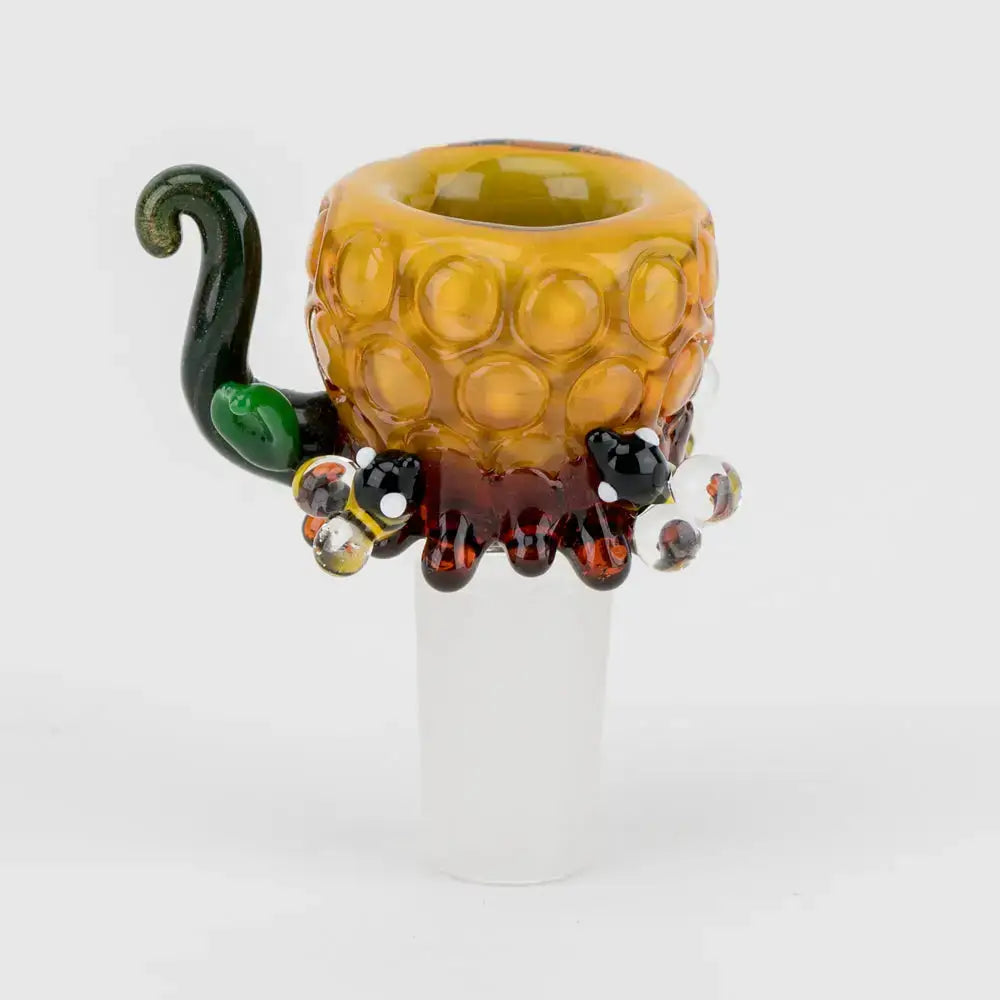Vibrant 14mm beehive design borosilicate glass bowl with amber honeycomb pattern