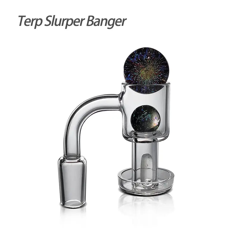 Glass smoking device featuring a spherical chamber in the Waxmaid 14mm Terp Slurper Banger