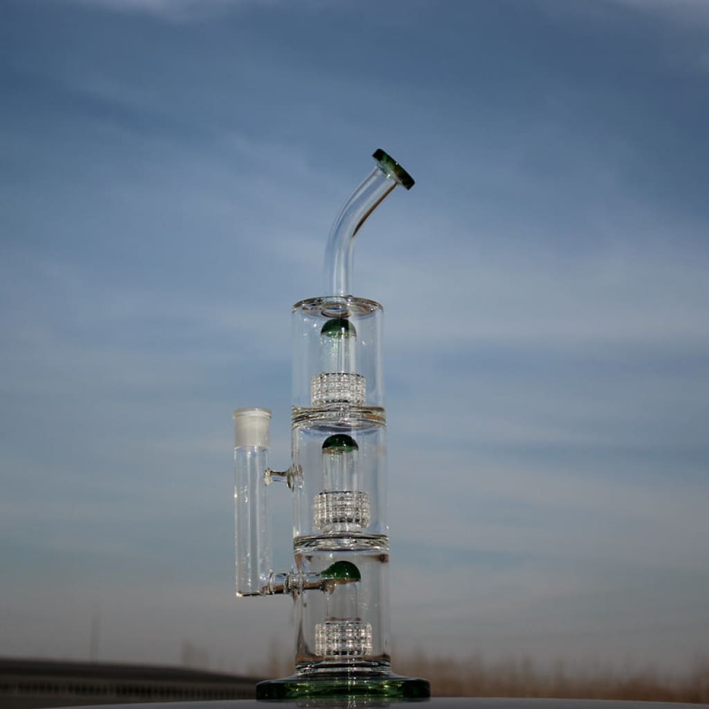 Triple matrix percolator glass water pipe with bent neck and advanced filtration