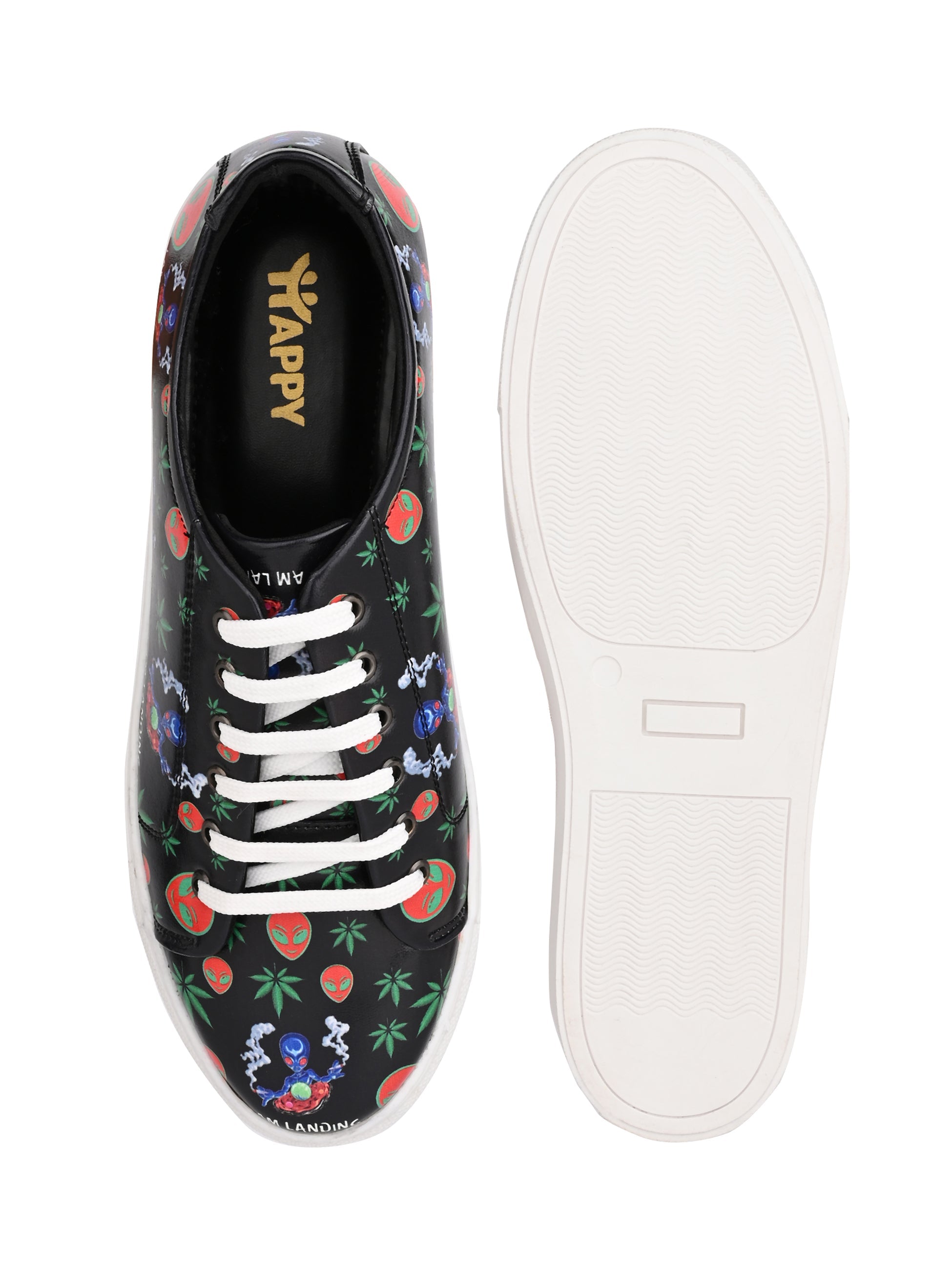 Deep Black Skull Pattern Vegan Leather Shoes