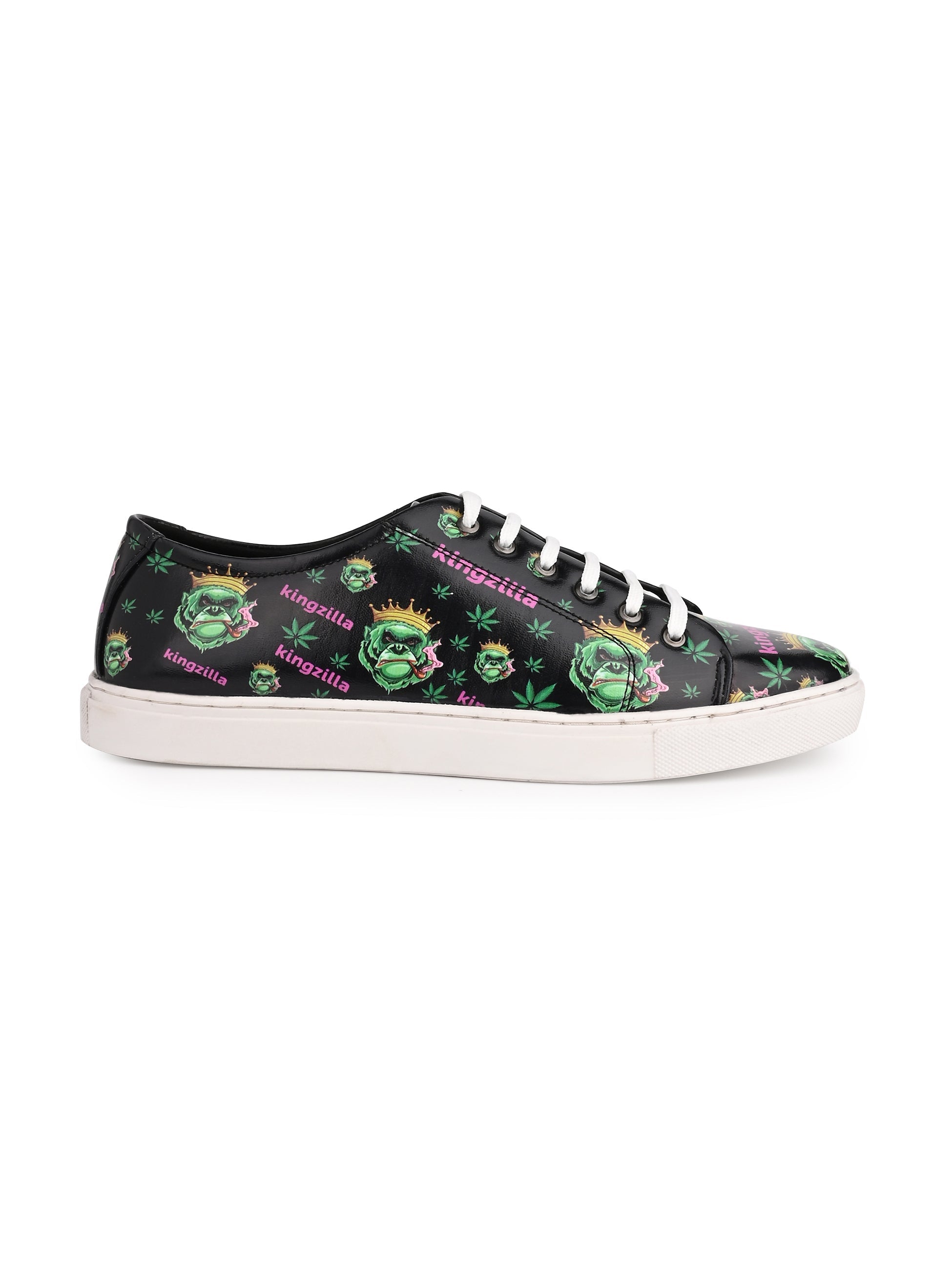 Deep Black Vegan Leather Shoes - Botanical Print