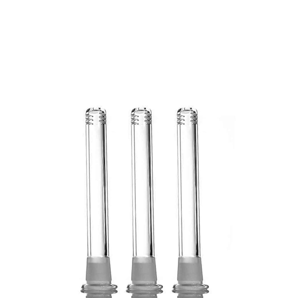 Three Clear Glass Test Tubes With Gray Stoppers For 14mm Male Bowl In a Bong Setup