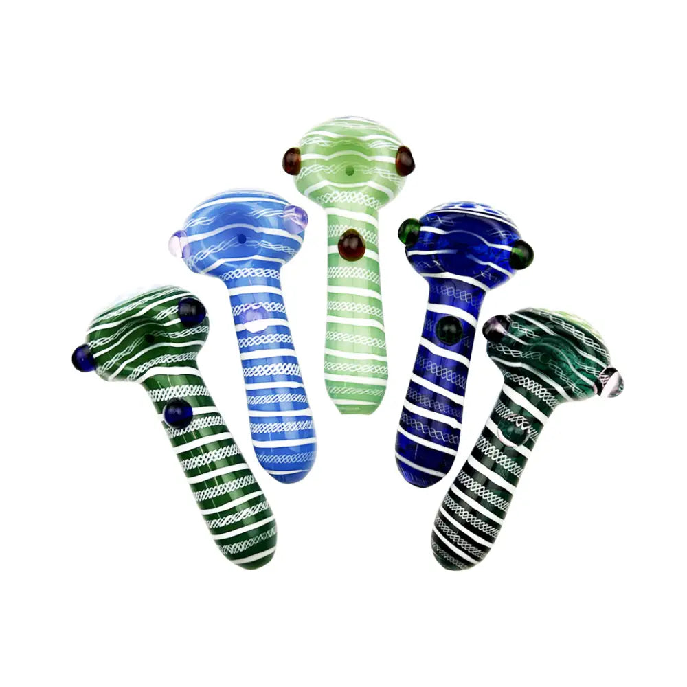Striped glass hand pipe spoon with twisting art for smooth smoking experience