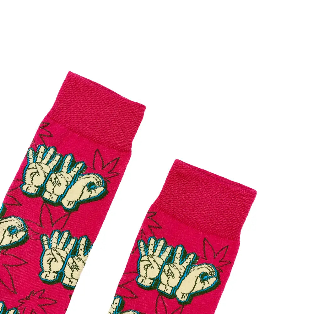 Pink Ultimate Comfort 420 Socks fits all sizes with unique hand gesture pattern