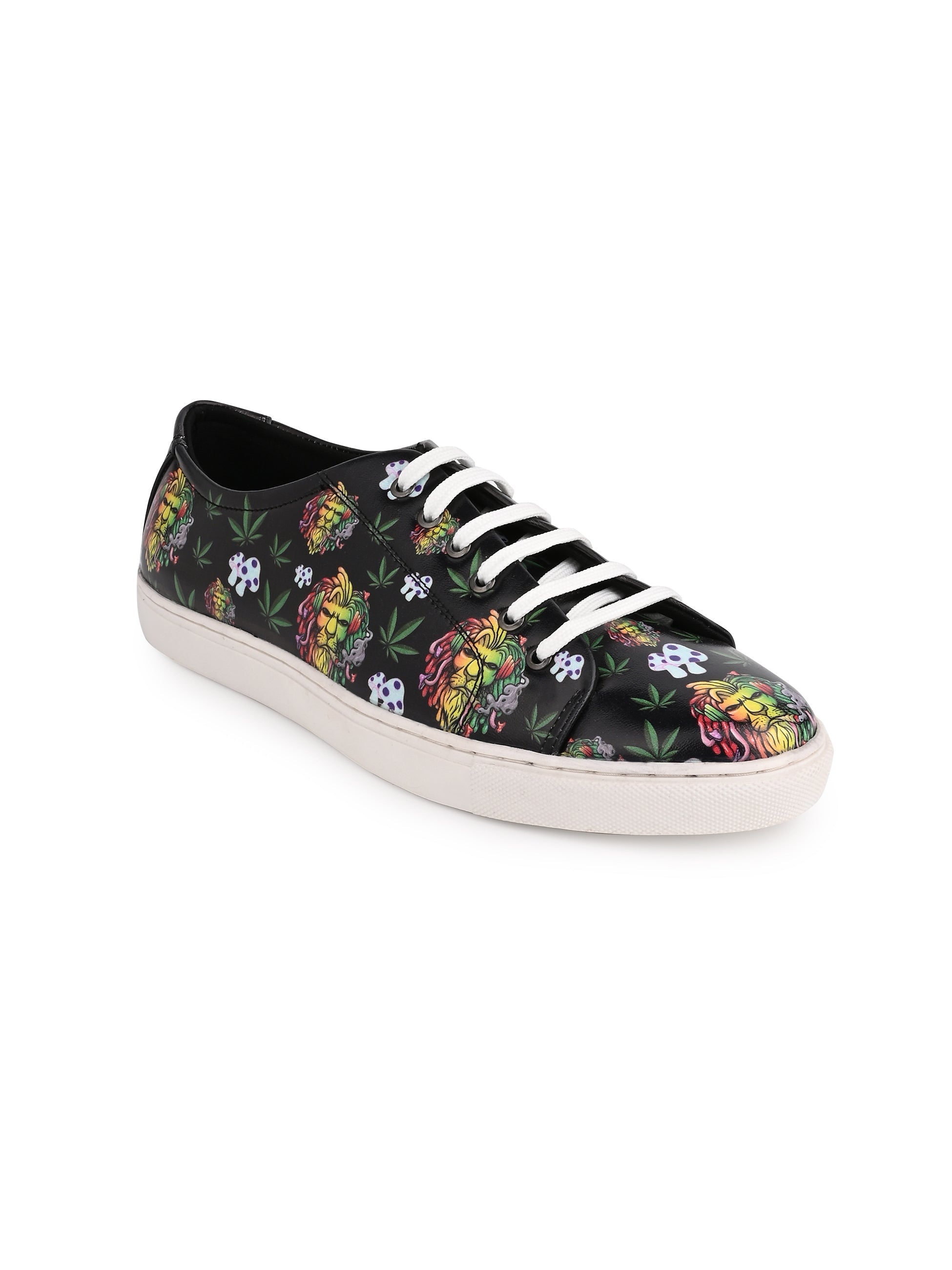 Majestic Lion Motif Deep Black Vegan Leather Shoes