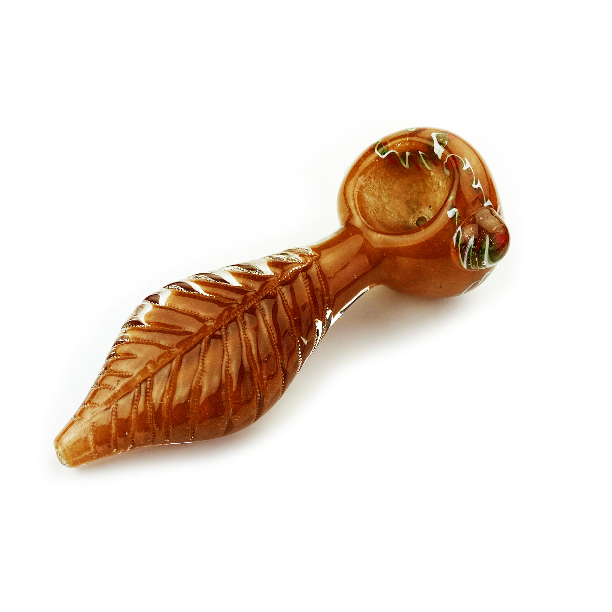 Vibrant Frit Glass Hand Pipe with Leaf Design
