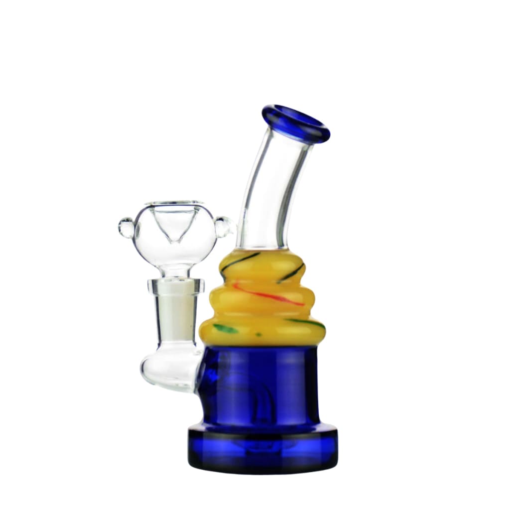 Birthday Cake Water Pipe With 14mm Male Bowl, Glass Base, And Yellow Swirled Midsection