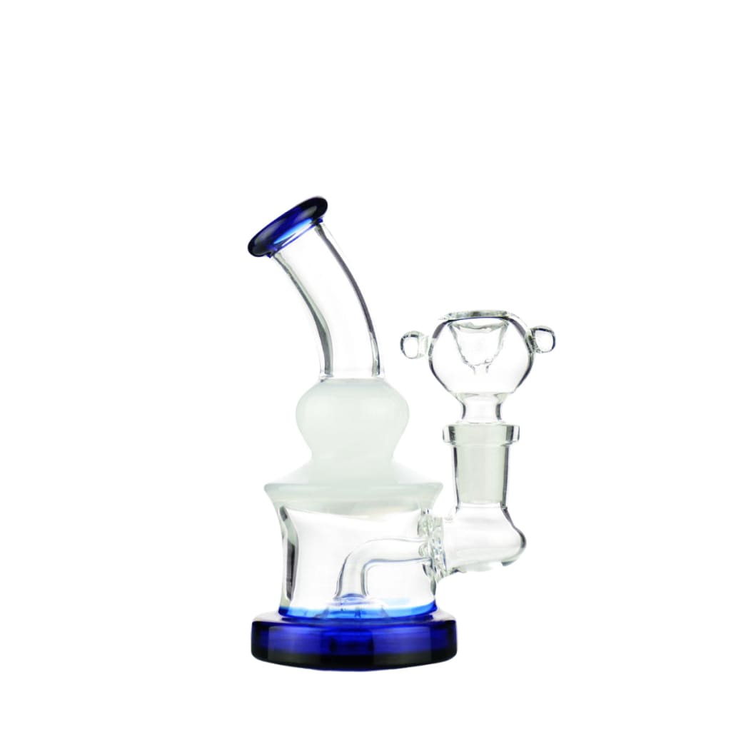 Mini water pipe with round shower perc, 14mm male bowl, clear glass and blue accents
