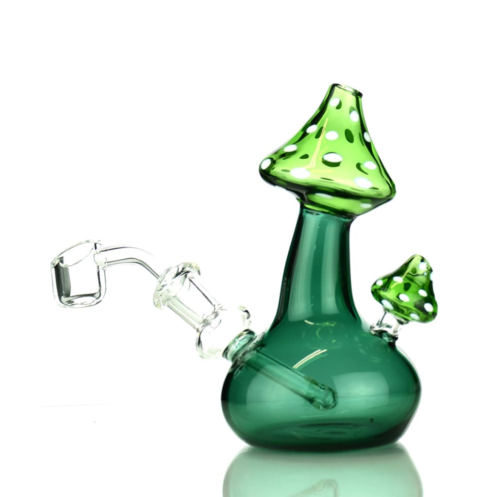 Mushroom design color tube glass water pipe with green polka dots