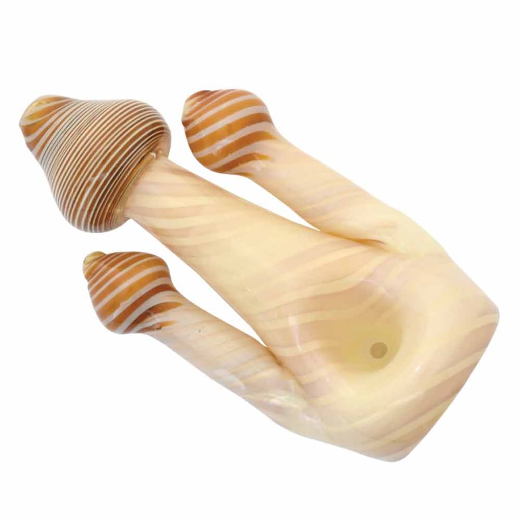 Compact Glass Hand Pipe With Distinctive Mushroom Head Design And Striped Protrusions