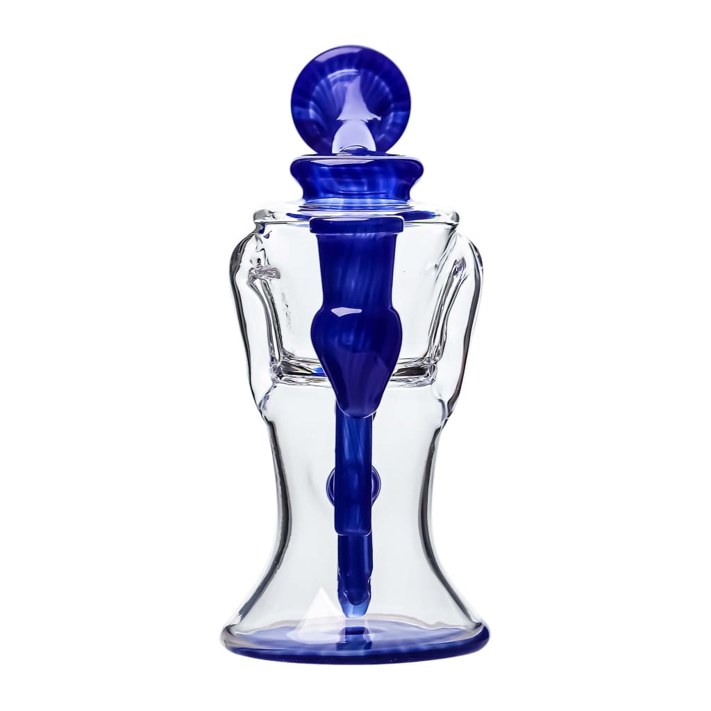 Opal Mini Recycler Dab Rig: Decorative glass perfume bottle with blue stopper and inner stem