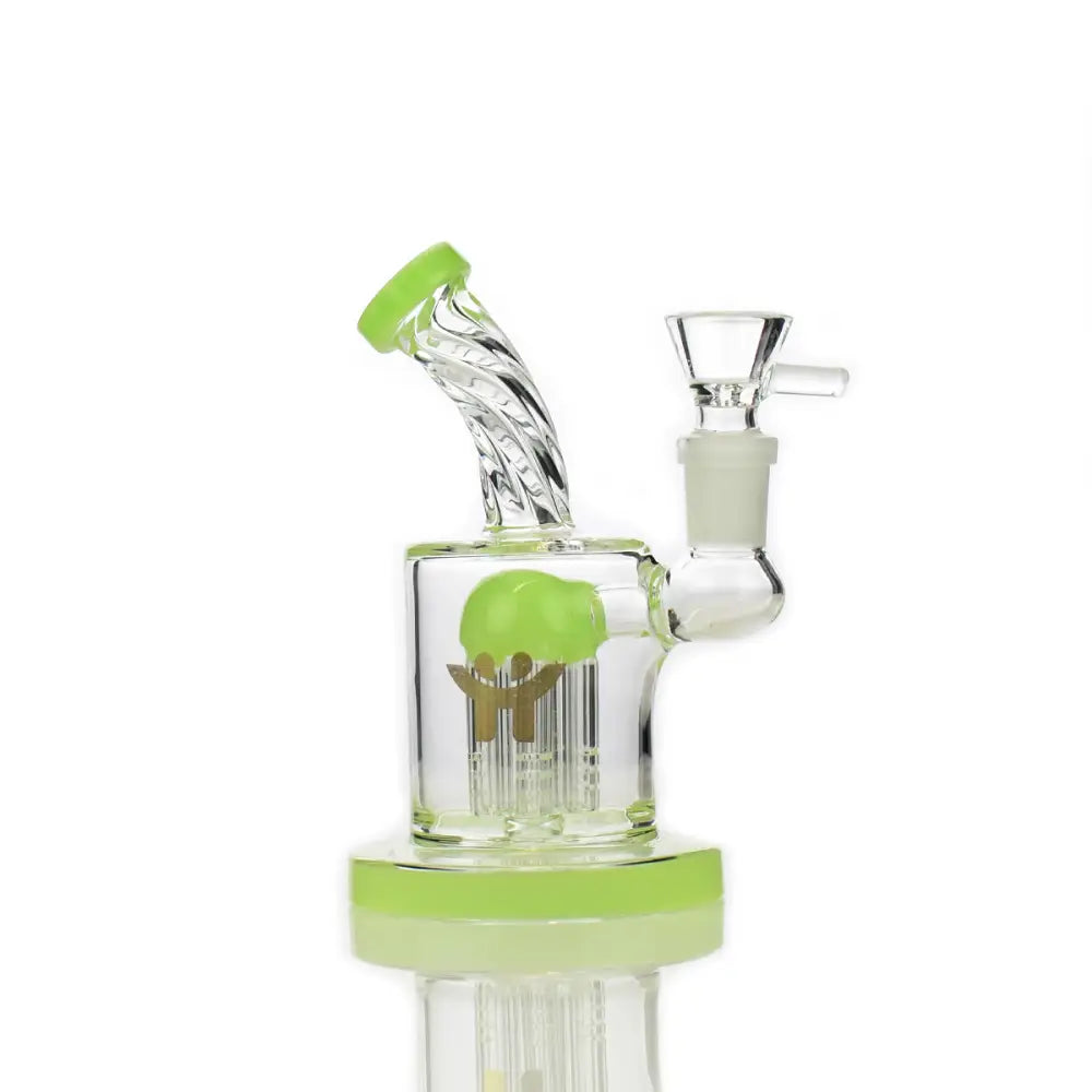 Happy Fumes Glass Tree Arm Percolator with 14 Male Bowl and green accents