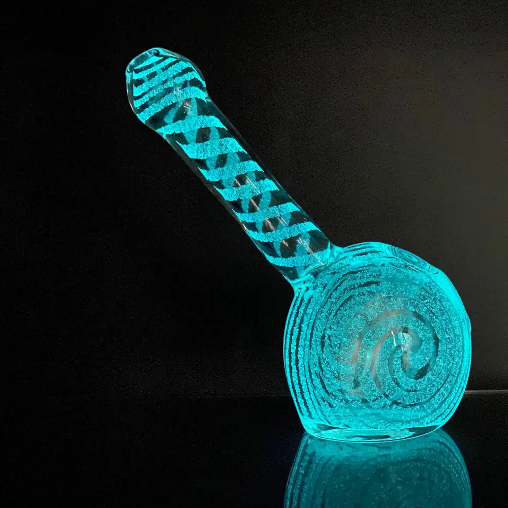 Aqua-colored glass dark bubbler giraffe with unique giraffe neck design