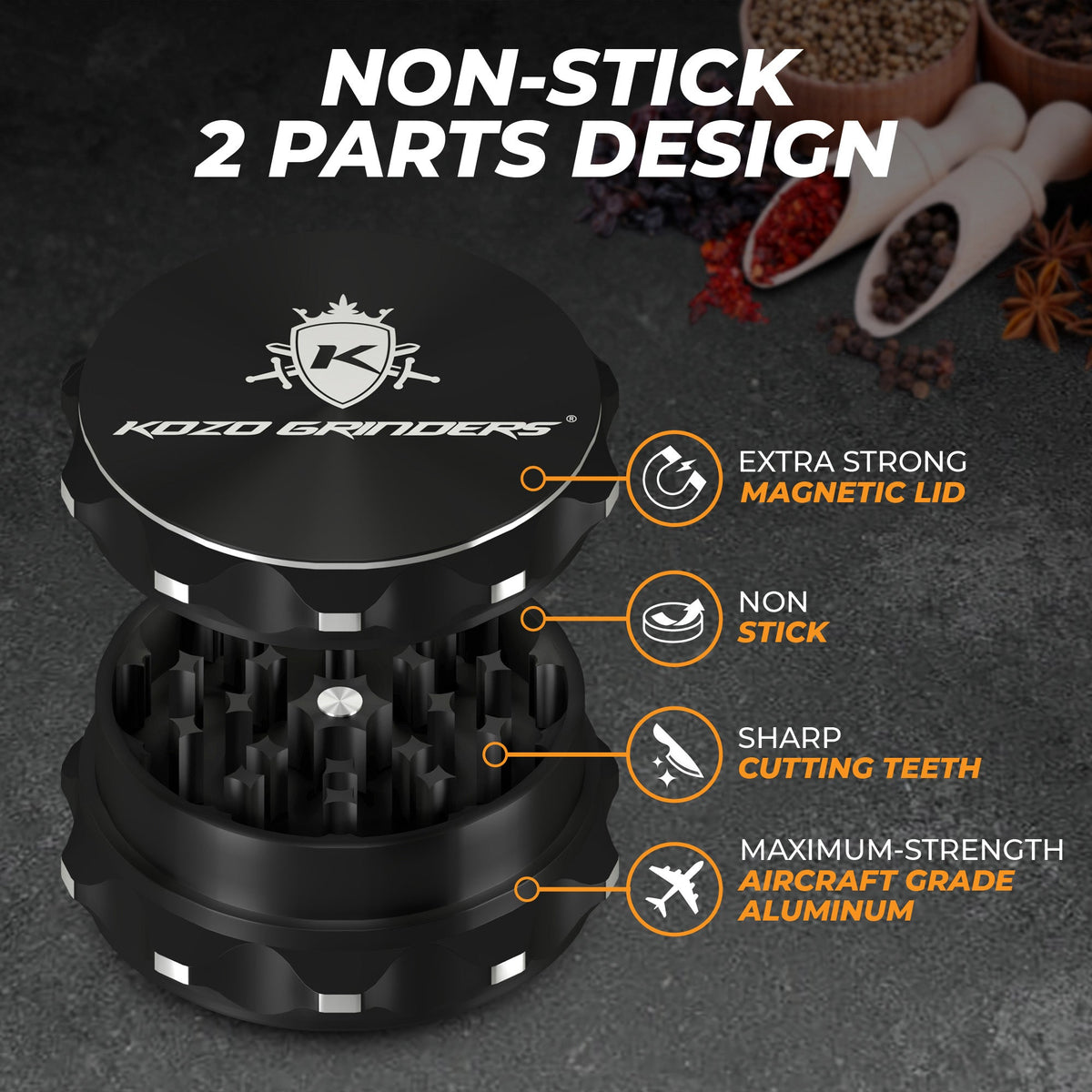 Kozo 2.5" 2-Piece Non-Stick Ceramic Aluminum Grinder – image 7