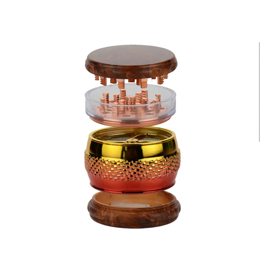 Disassembled multi-piece 69mm grinder drum for herbs and spices in drum style