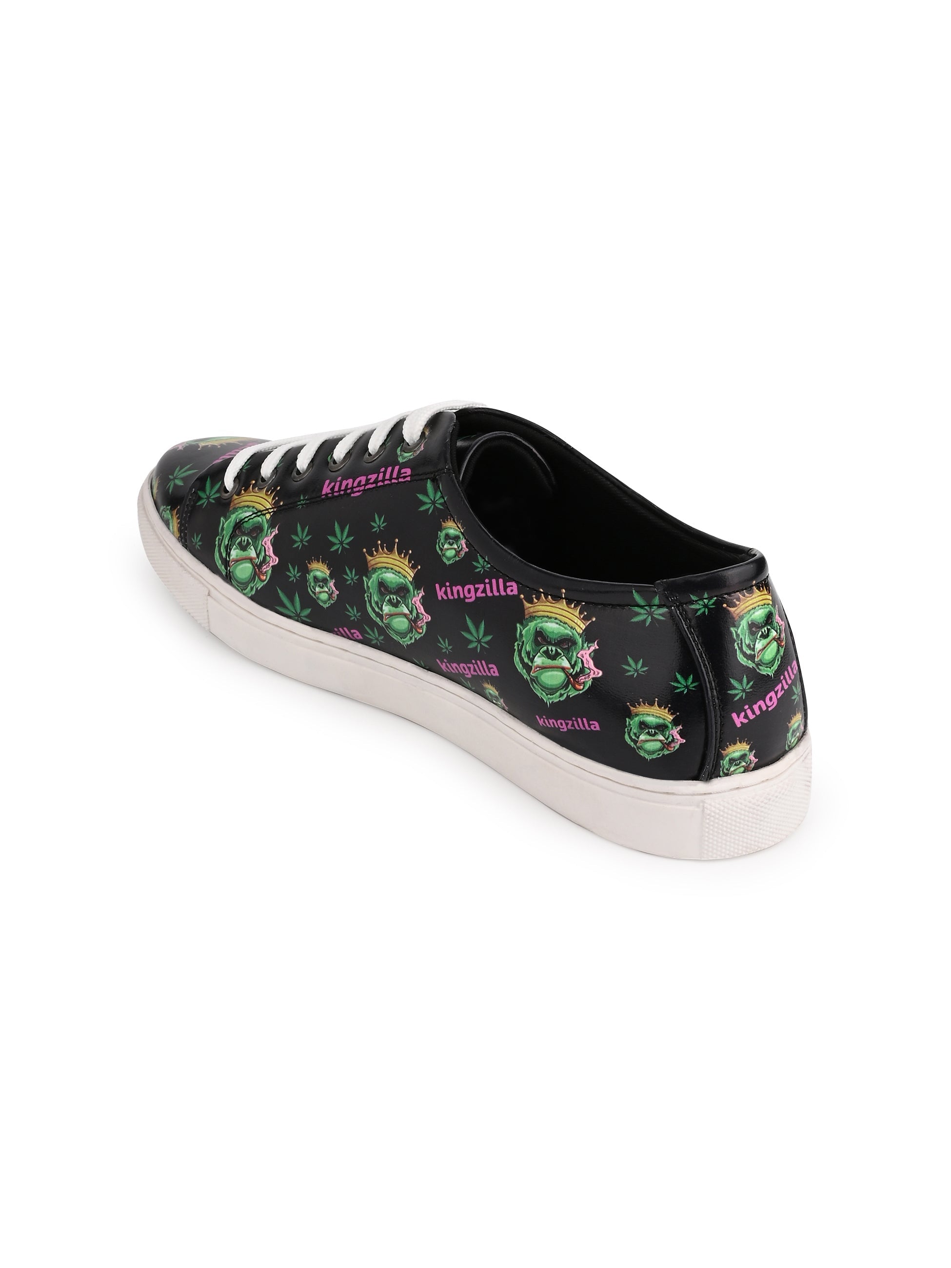 Deep Black Vegan Leather Shoes - Botanical Print