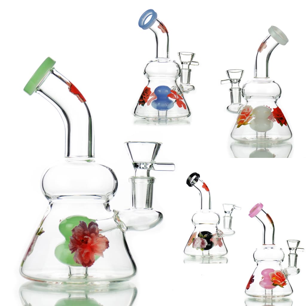 7 Flower Water Pipe with 14mm Male Bowl and Floral Designs
