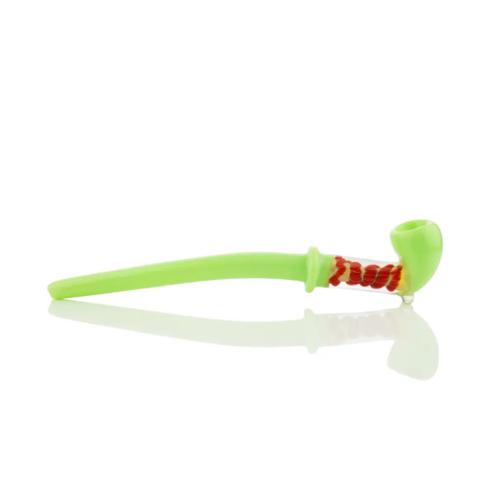 Green Twisted Glass Art Slime Sherlock Pipe with Red Spiral for Easy On-the-go Use