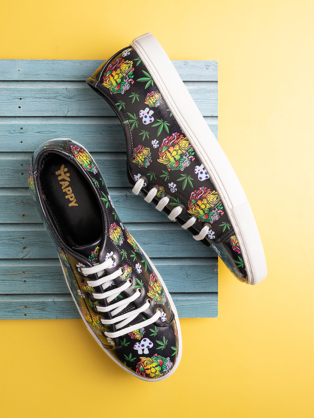 Majestic Lion Motif Deep Black Vegan Leather Shoes