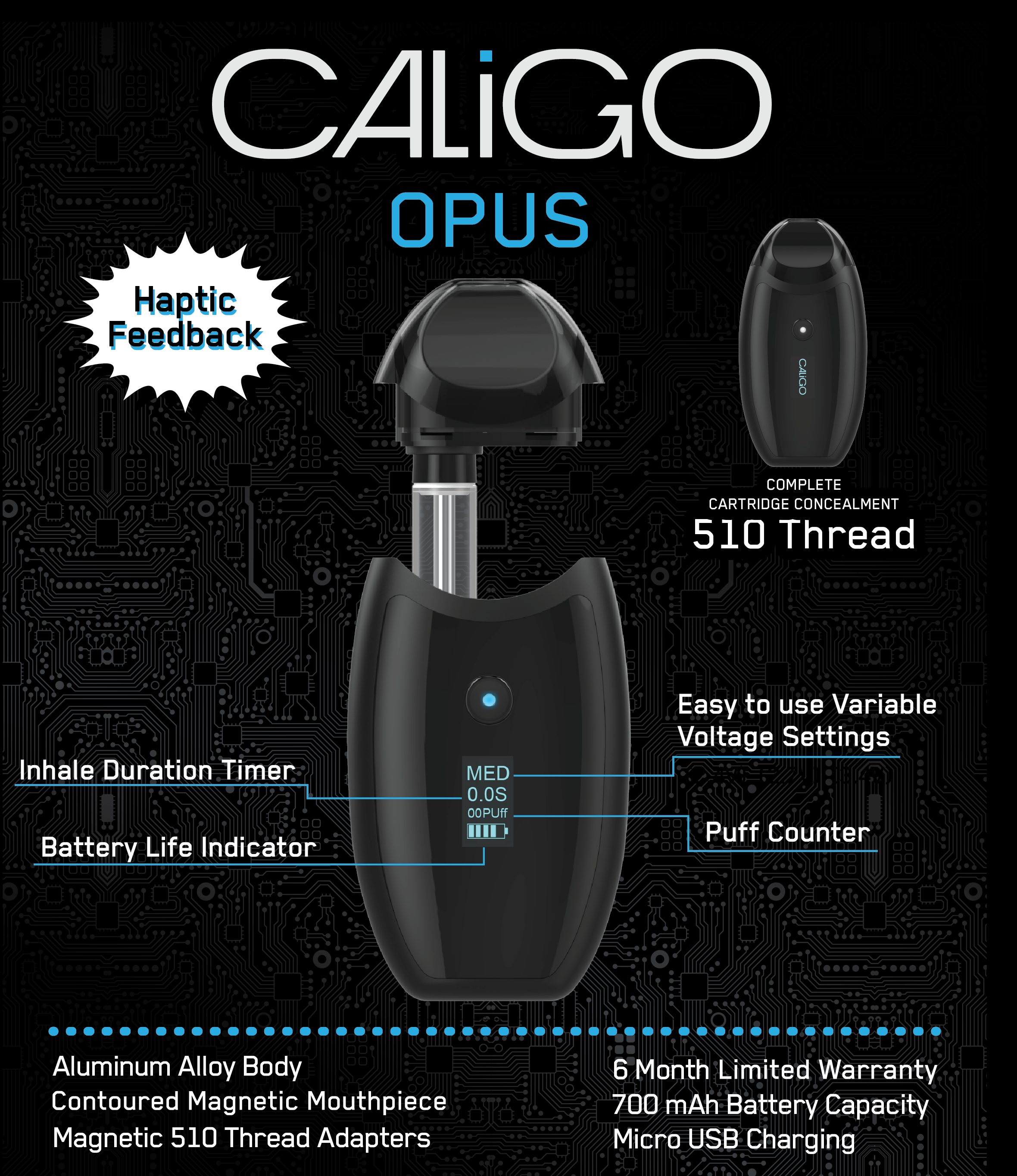 CaliGo Opus Discreet 510 Cartridge Vaporizer