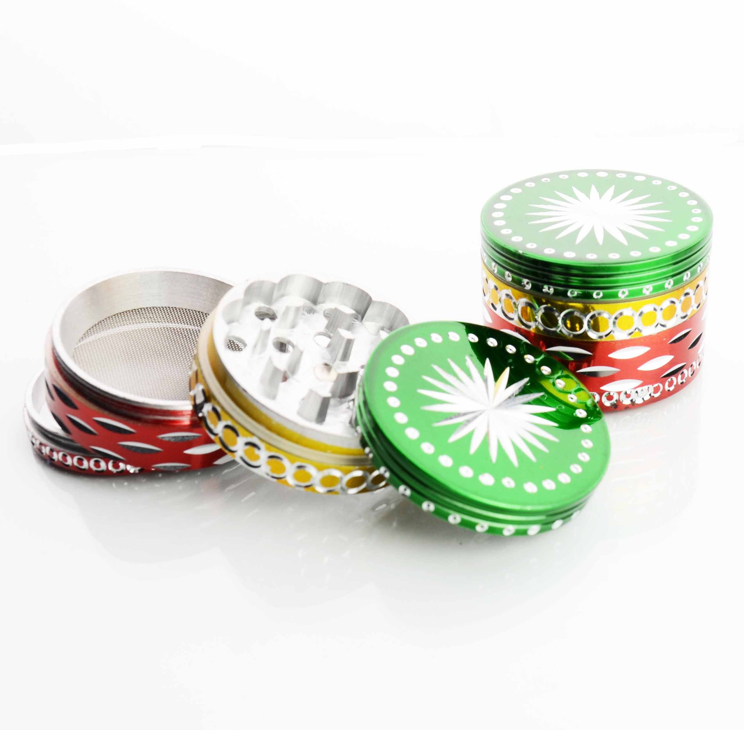 Vibrant Rasta Diamond Cut Metal Herb Grinder 42mm