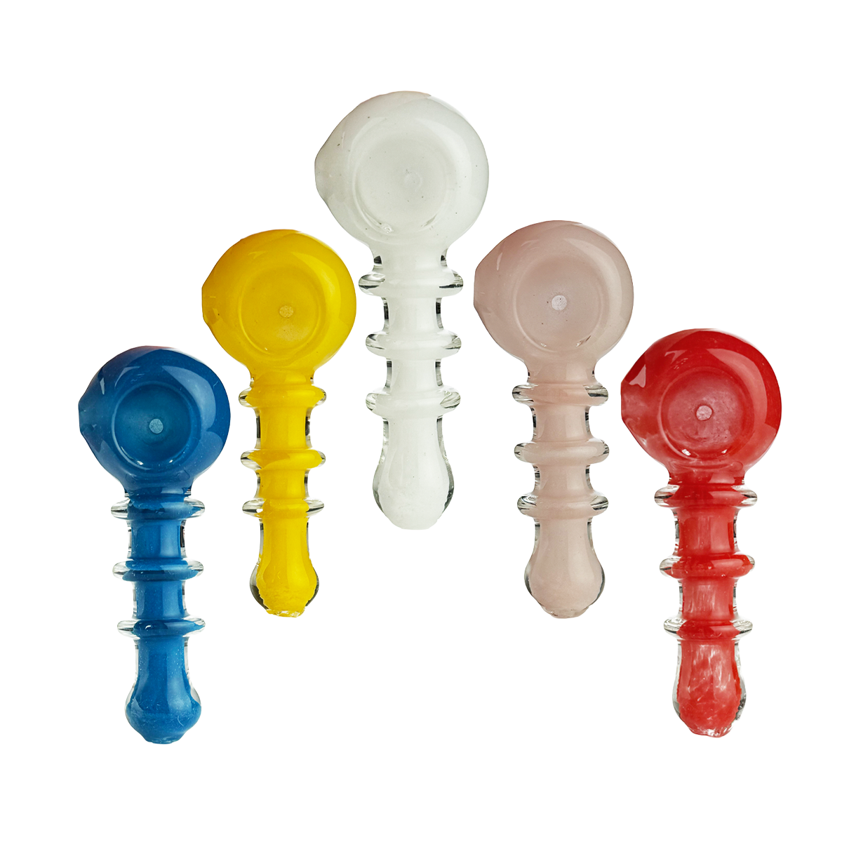 Artisan Frit Glass Spoon Hand Pipe with Rings
