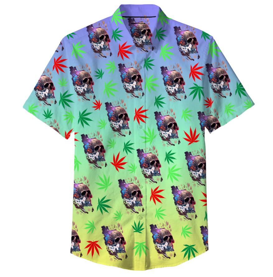 Skull Leaf Graphic Polyester Shirt Set