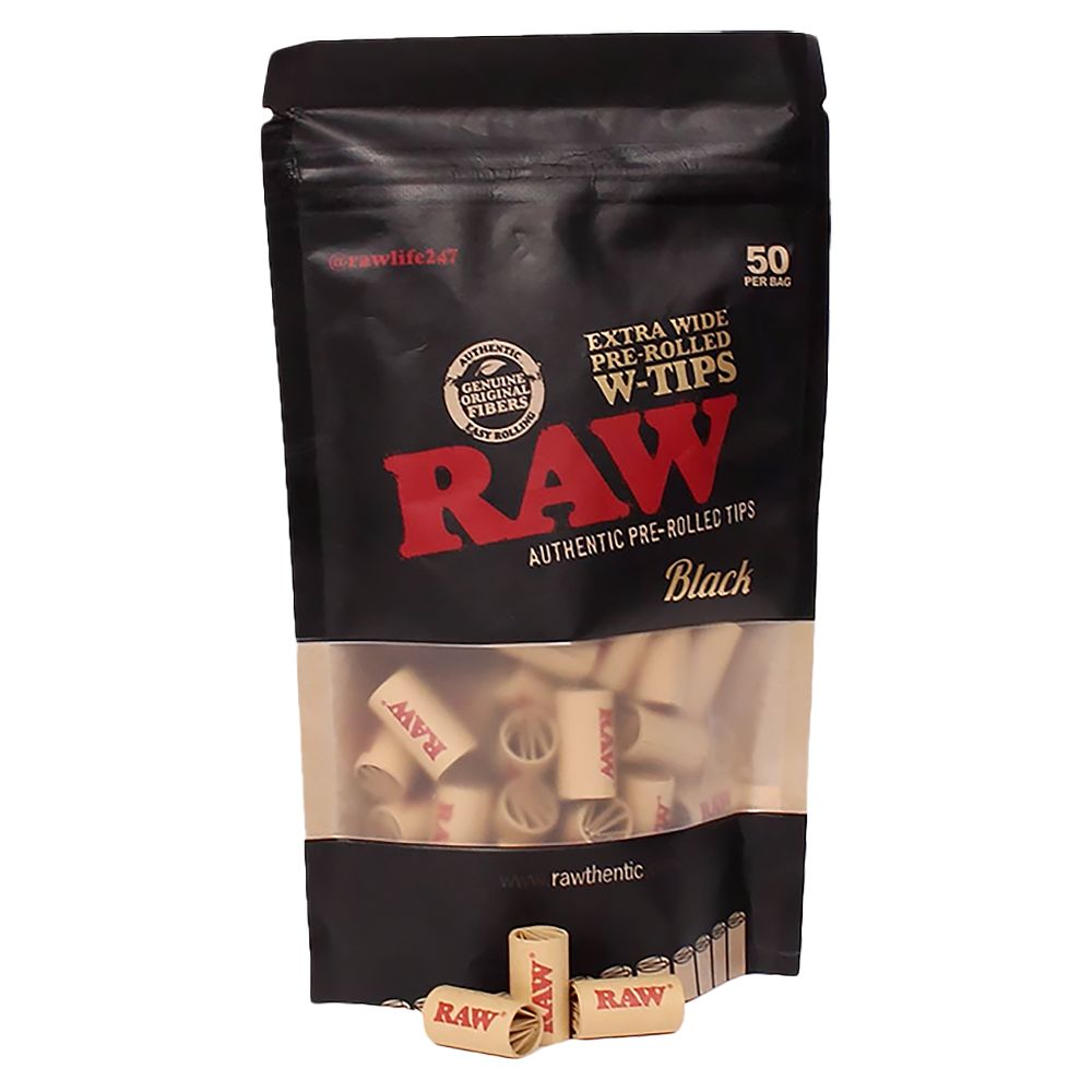 RAW Black Extra Wide Pre-Rolled Filter Tips 50pc