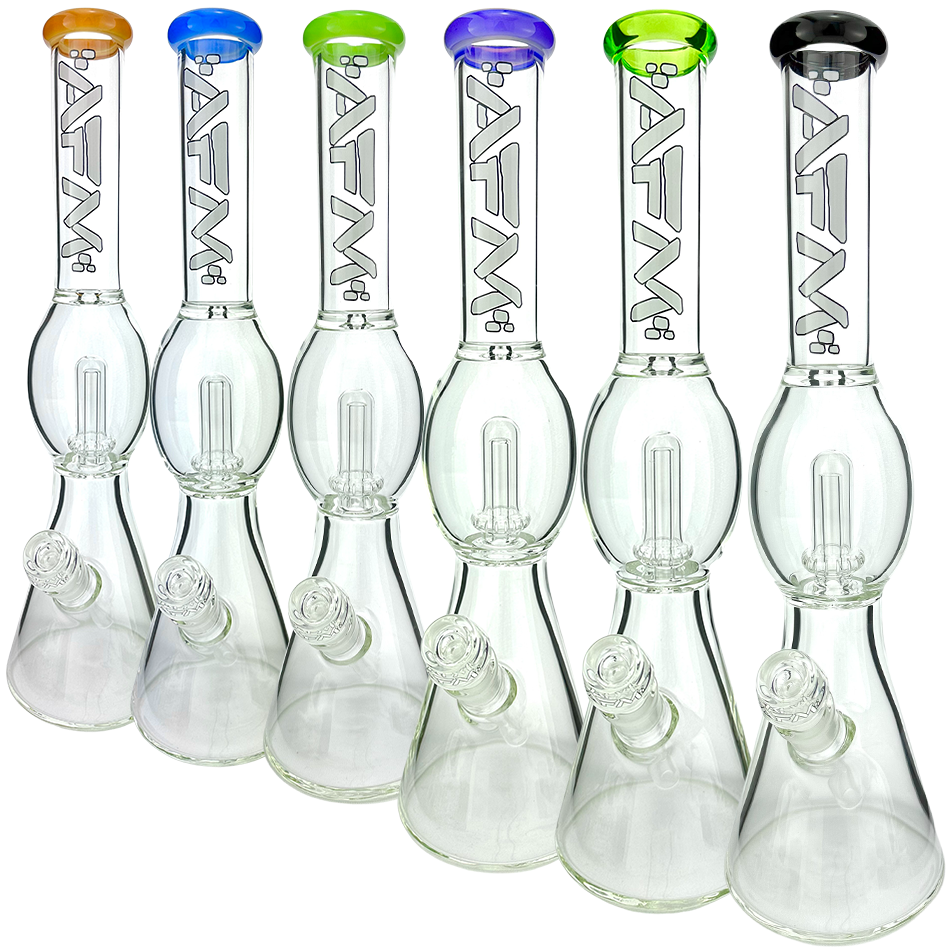 18" AFM Glass Flying Saucer Color Lip Beaker Bong, UFO Perc Water Pipe