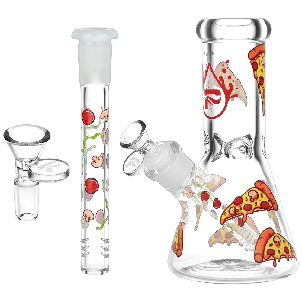 Pizza Party Glass Beaker Water Pipe - 7.75 Inch