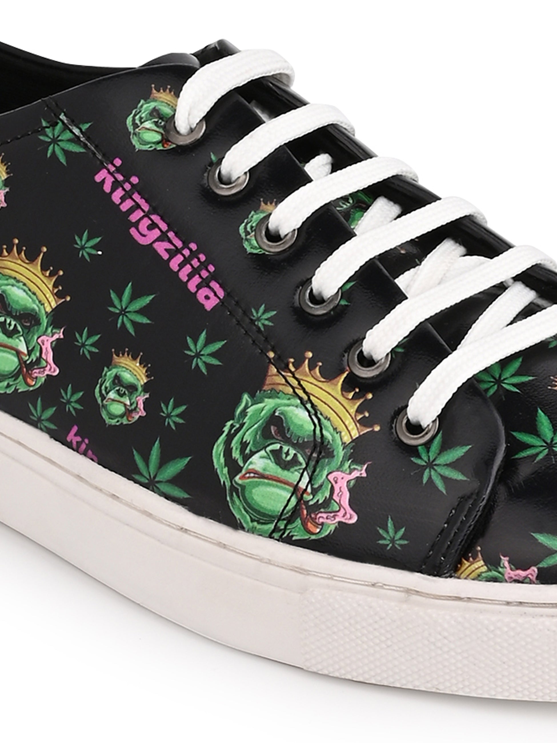 Deep Black Vegan Leather Shoes - Botanical Print