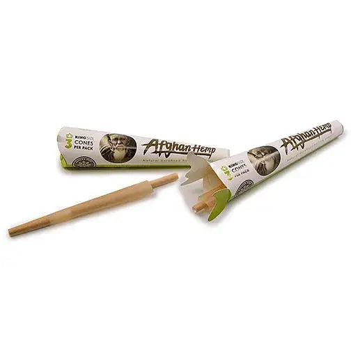 Afghan hemp cone display in two sizes with king size cones and rolling pin