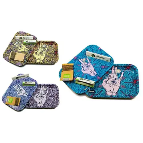 Afghan hemp metal tray set of 4 colorful hand-drawn rolling trays