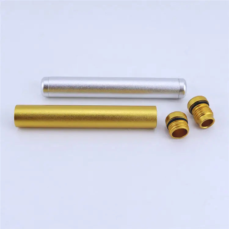 Silver and gold aluminum pre roll tubes with threaded caps