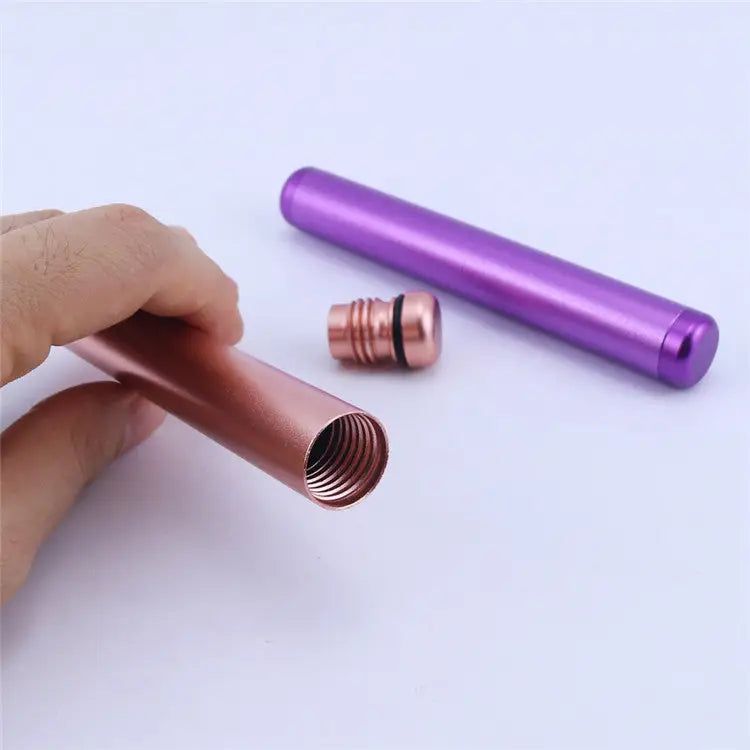 Sleek metallic purple aluminum pre roll tube with threaded cap