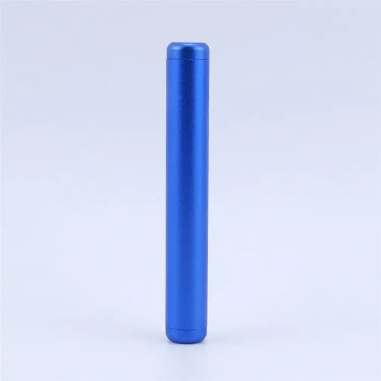 Sleek blue aluminum pre roll tube with brushed finish for odor-free storage