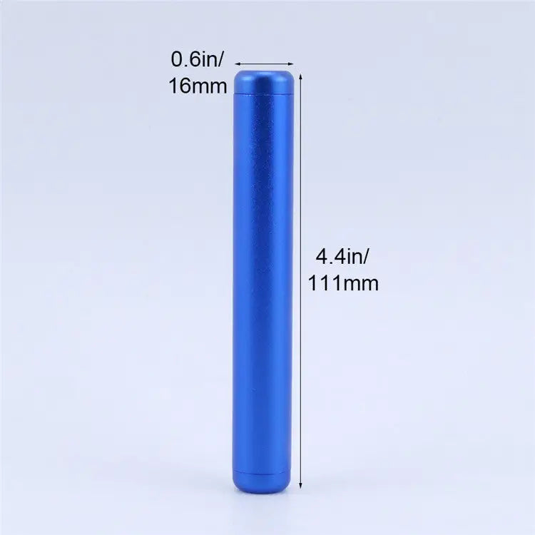 Sleek 4.4in blue aluminum pre roll tube, 0.6in diameter, odor-free storage