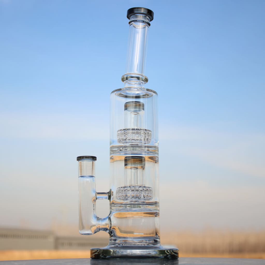 Dual Matrix Percolators Glass Pipe Showcasing Advanced Scientific Glass Engineering Design