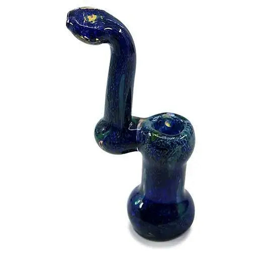Aqua bubbler 6-inch glass bubbler in deep blue with curved neck and crackled finish