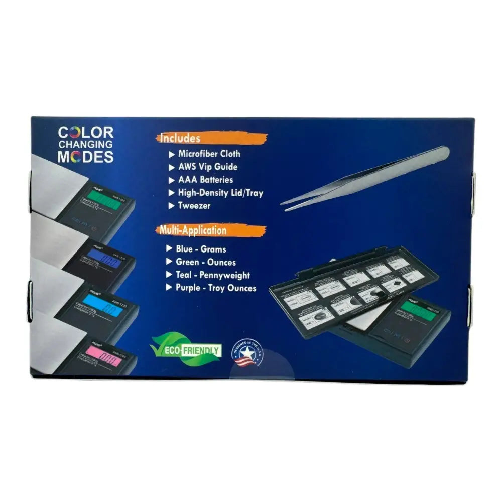 Aws digital precision scale for smoking accessories, black with color-changing display