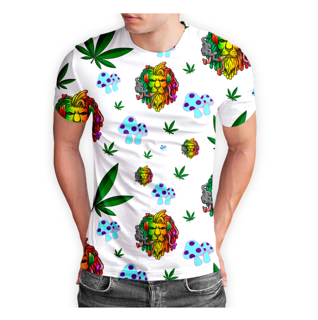 Rasta Lion Botanical Leaf White T-Shirt Pack