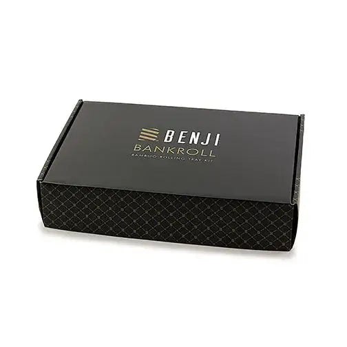 Black Benji Bankroll bamboo tray kit box with gold lettering